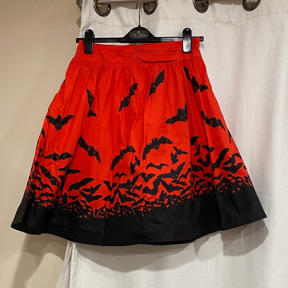 Sourpuss orange and Black Bat Midi Skirt Medium